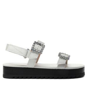 Schutz Womens White Rhinestone Ruth Leather Flatform Lug Platform Sandals 6.5